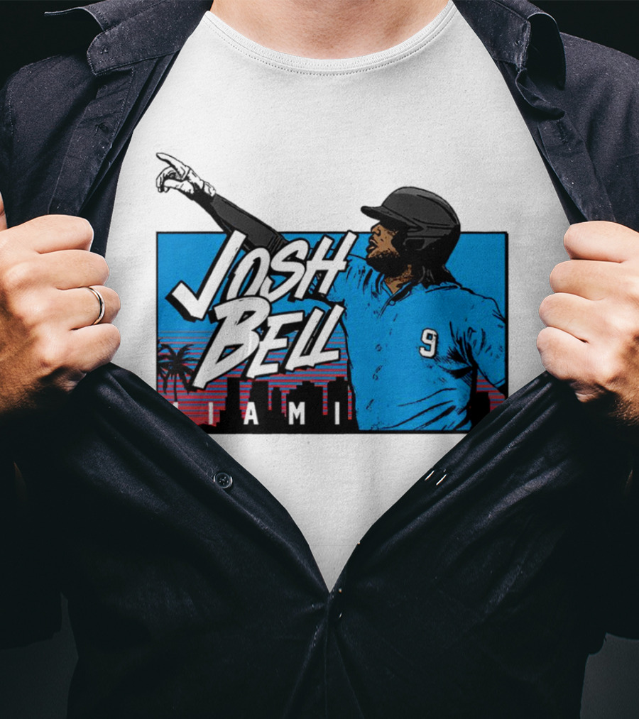 Josh Bell Miami Skyline Baseball Sunset T-Shirt