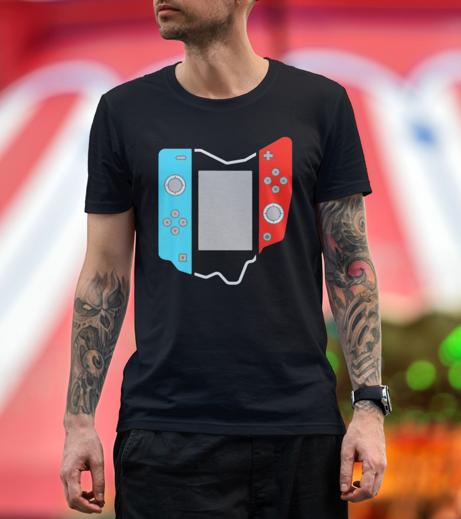 Ohio Gamepad Outline with Blue and Red Controller T-Shirt