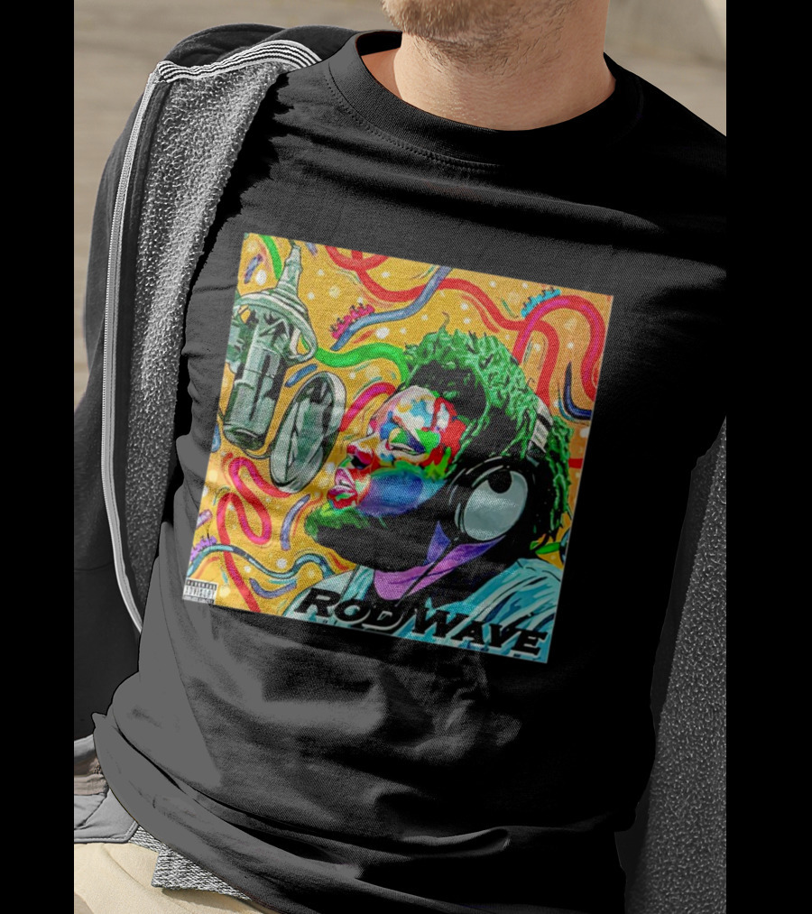 Rod Wave Vintage Colorful Microphone Headphones Psychedelic Art Album Cover T-Shirt