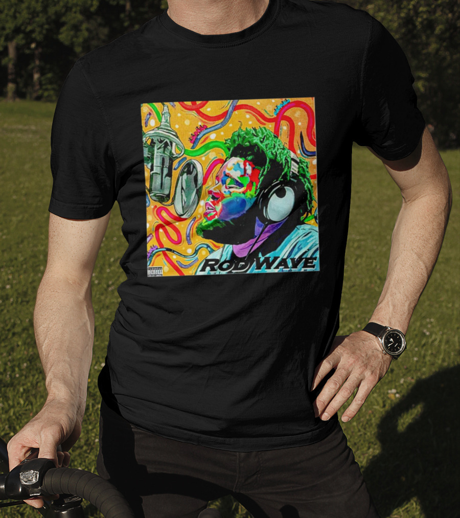 Rod Wave Vintage Colorful Microphone Headphones Psychedelic Art Album Cover T-Shirt