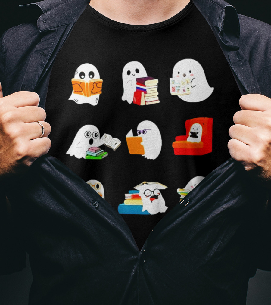 Ghosts Reading Books Halloween Spooky Library T-Shirt