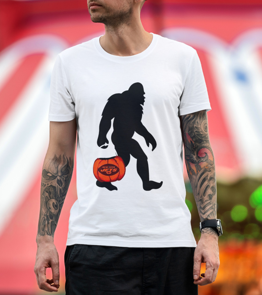 New York Jets Bigfoot Halloween Pumpkin T-Shirt