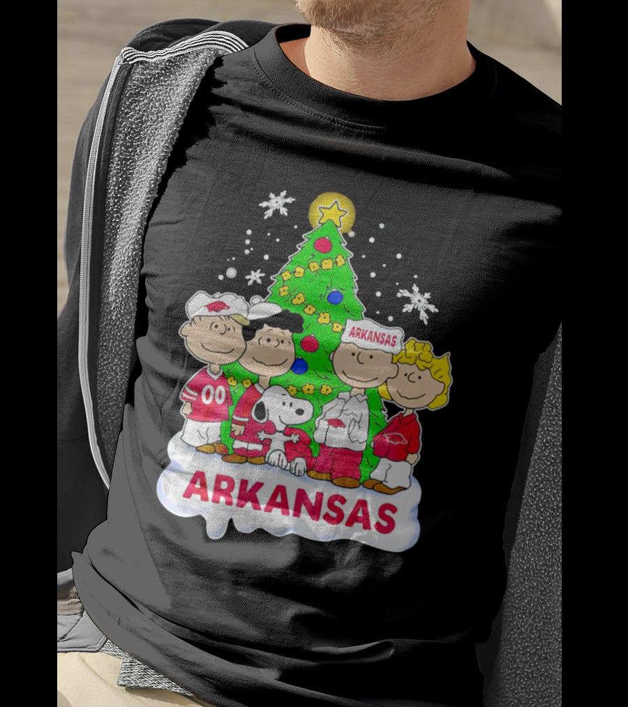 Peanuts Characters Arkansas Razorbacks Christmas Tree T-Shirt
