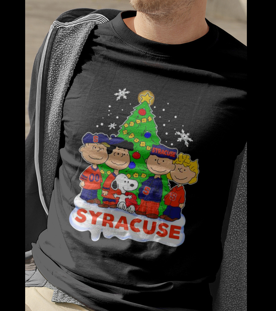 Peanuts Characters Christmas Tree Syracuse Orange Football Snowflakes T-Shirt