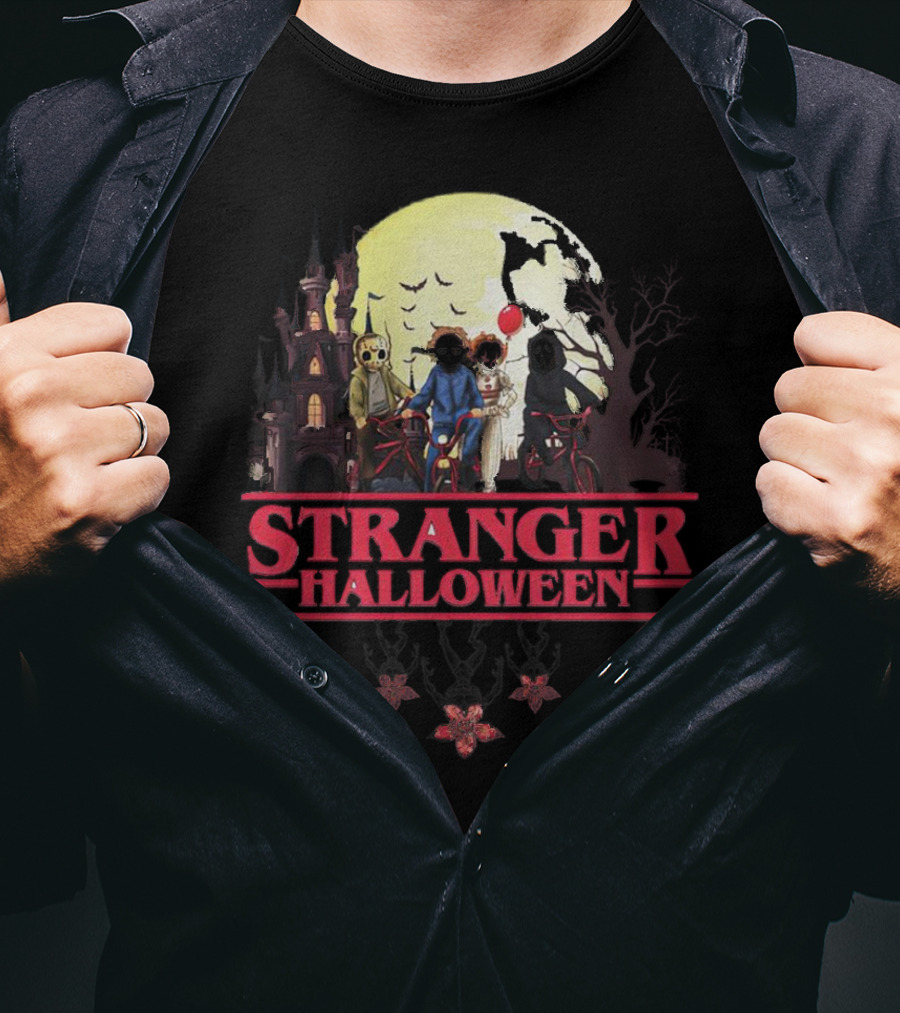 Stranger Halloween Full Moon Scary Characters Horror Movie Background T-Shirt