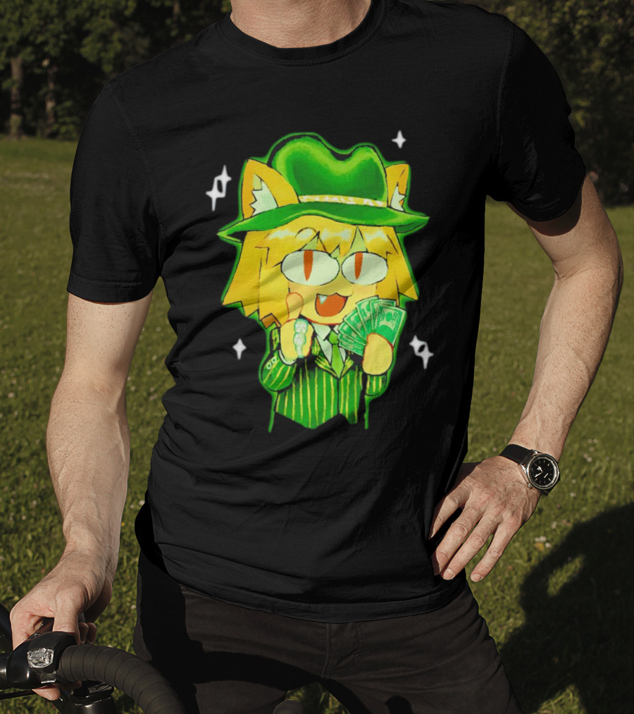 Sunny Waifu Gangster Neco-Arc Anime Cat Character With Money And Green Hat T-Shirt