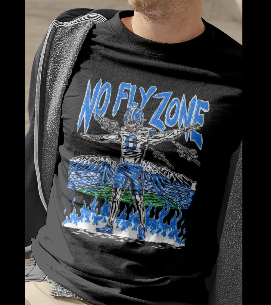 BYU Football Skeleton No Fly Zone Airplanes Mountains Flames T-Shirt