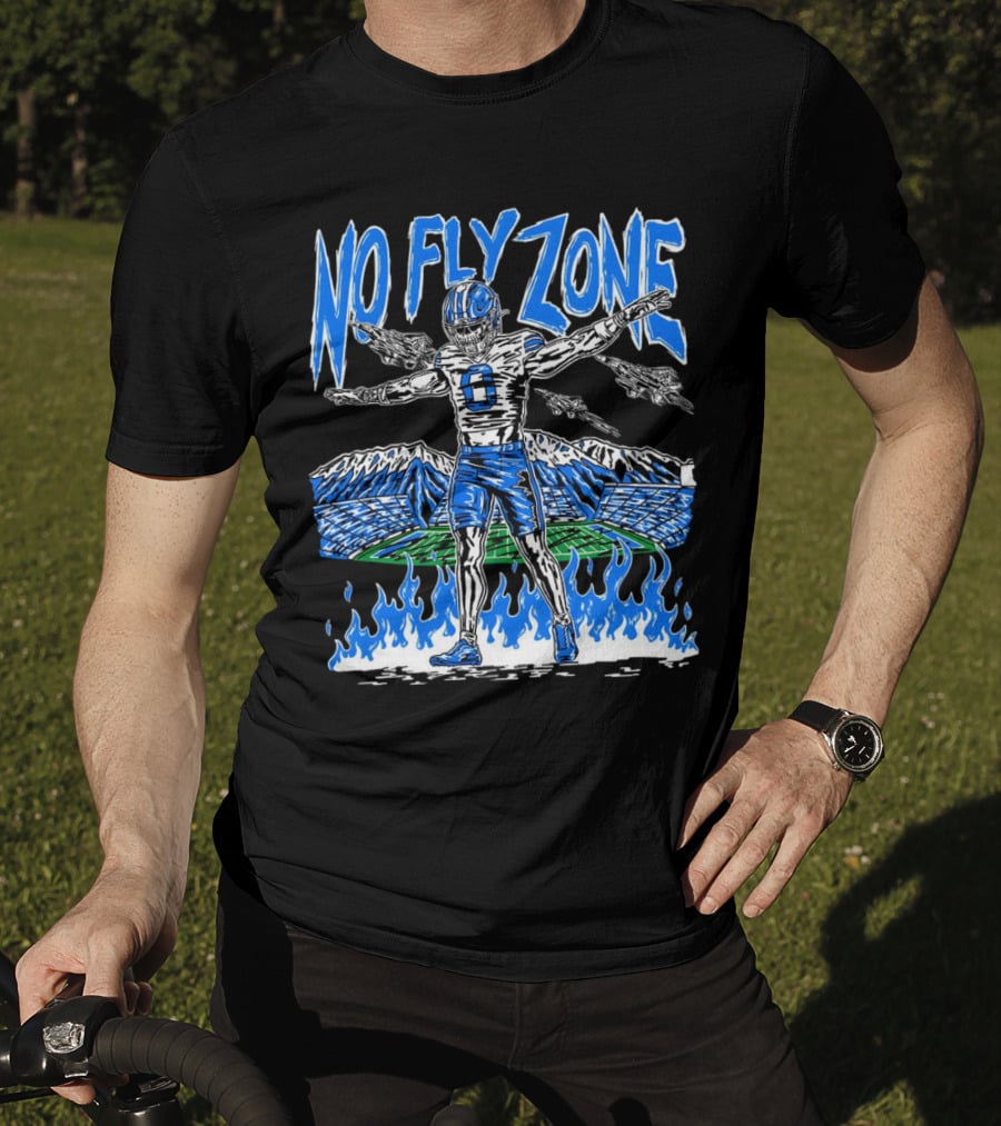 BYU Football Skeleton No Fly Zone Airplanes Mountains Flames T-Shirt