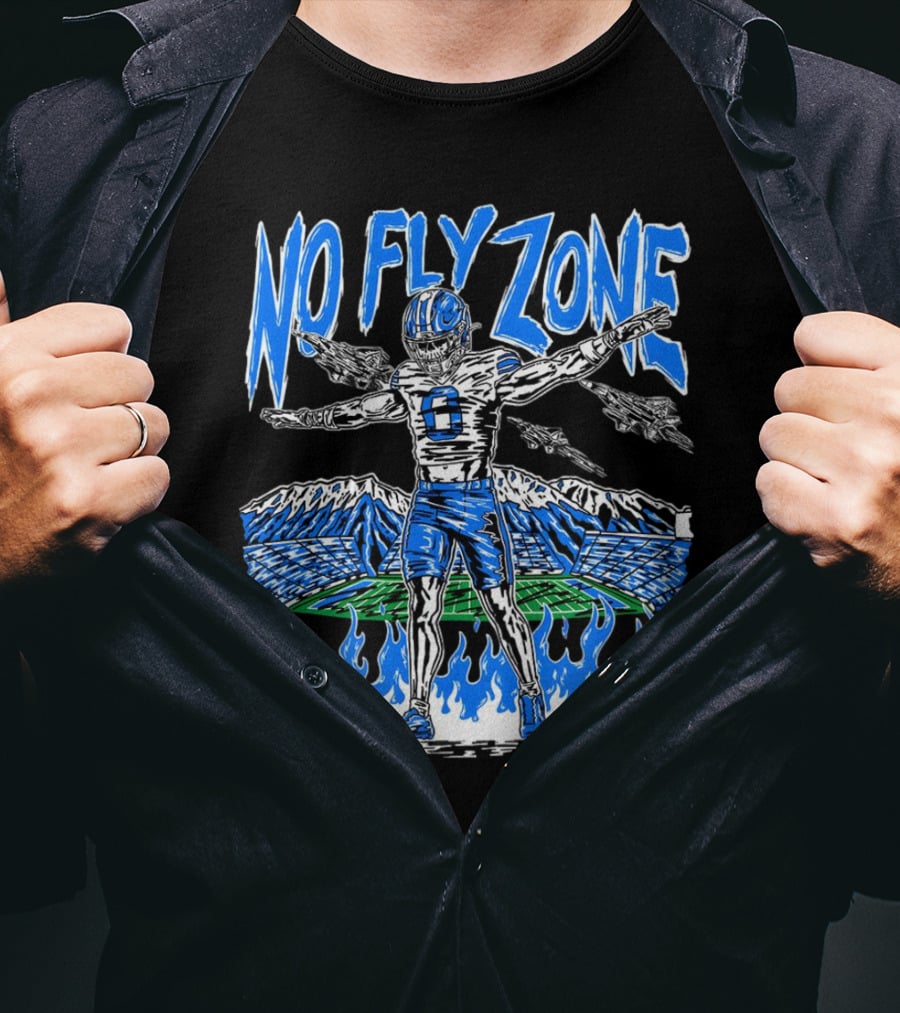 BYU Football Skeleton No Fly Zone Airplanes Mountains Flames T-Shirt