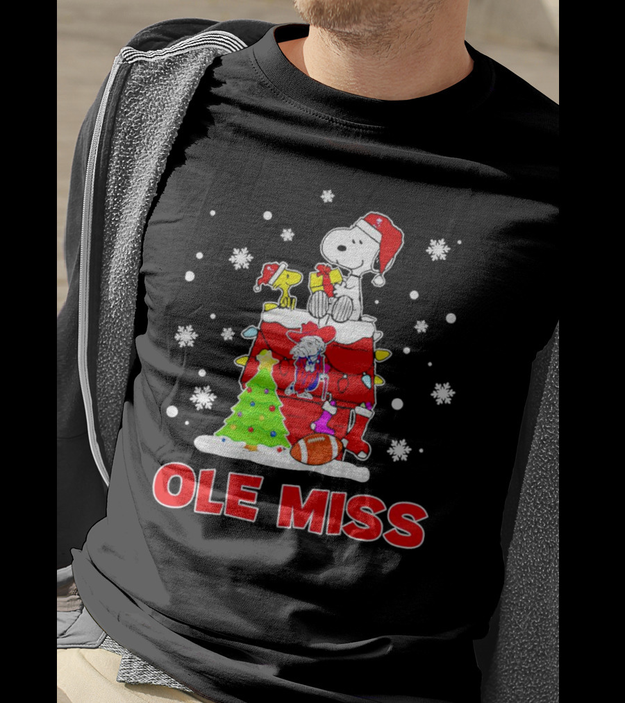 Ole Miss Snoopy Christmas Football Holiday Celebration Snowflakes T-Shirt