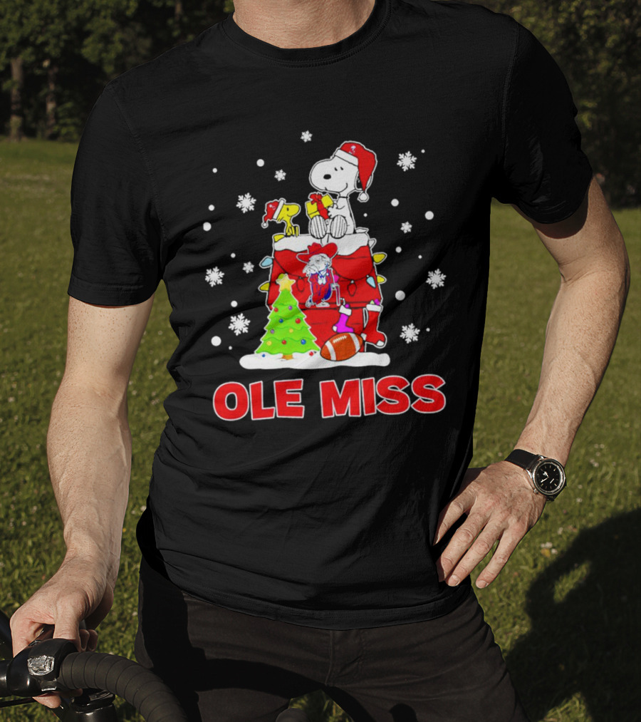 Ole Miss Snoopy Christmas Football Holiday Celebration Snowflakes T-Shirt