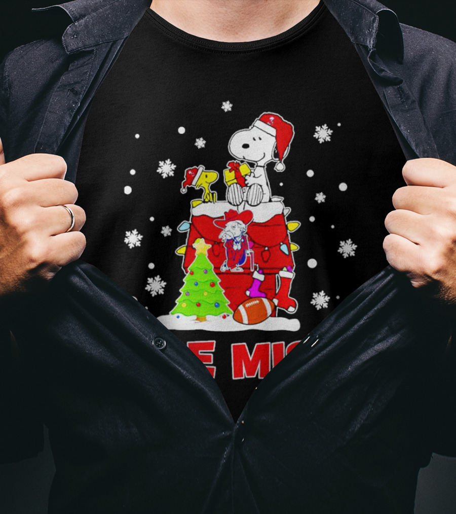 Ole Miss Snoopy Christmas Football Holiday Celebration Snowflakes T-Shirt