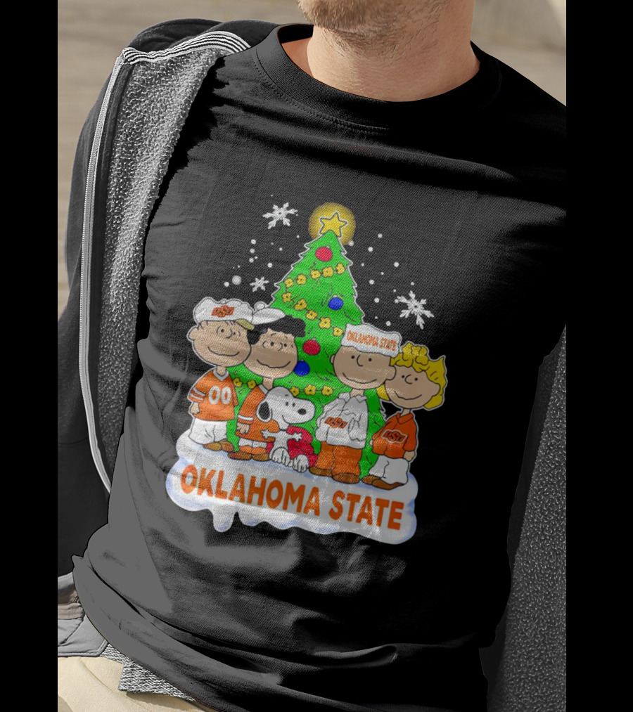 Peanuts Oklahoma State Cowboys Christmas Tree Snoopy Charlie Brown Lucy Peppermint Patty T-Shirt