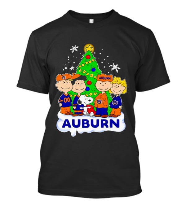 Auburn Tigers Peanuts Characters Christmas Tree Snoopy Charlie Brown Woodstock T-Shirt