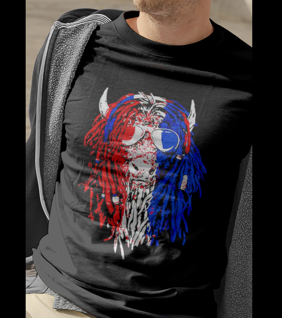 Buffalo Soldier Rasta Red Blue Bison Sunglasses Dreadlocks T-Shirt