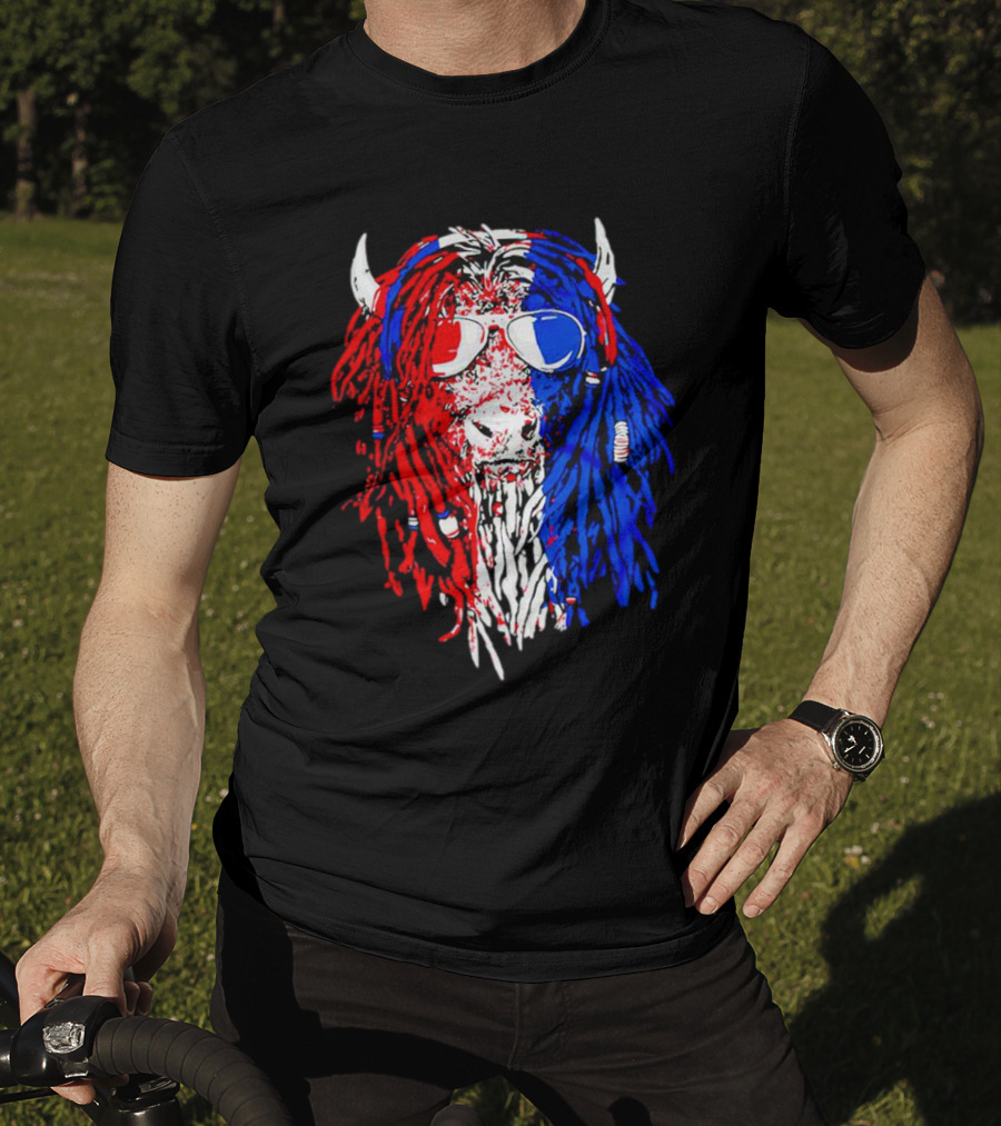 Buffalo Soldier Rasta Red Blue Bison Sunglasses Dreadlocks T-Shirt