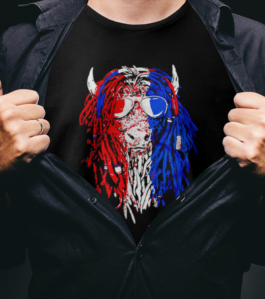 Buffalo Soldier Rasta Red Blue Bison Sunglasses Dreadlocks T-Shirt