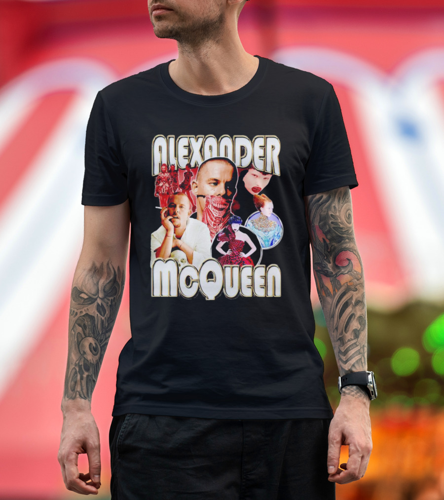 Alexander McQueen Fashion Iconography and Portrait Collage T-Shirt