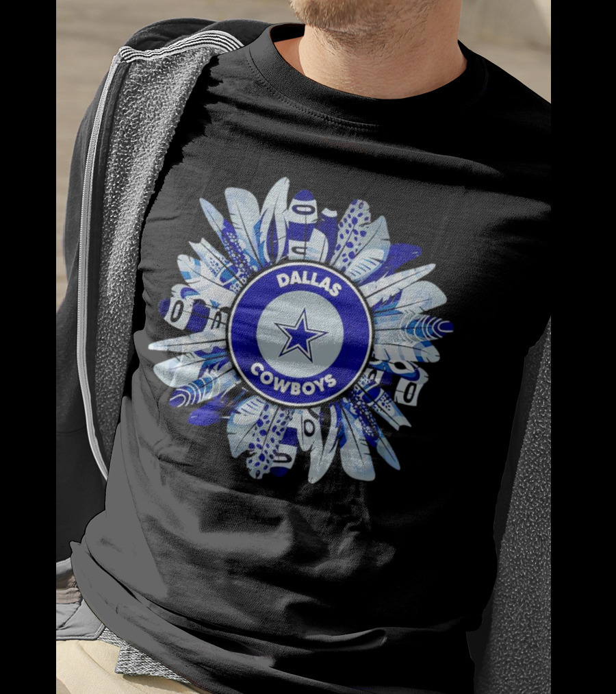 Dallas Cowboys Star Logo With Blue And White Feather Circle T-Shirt