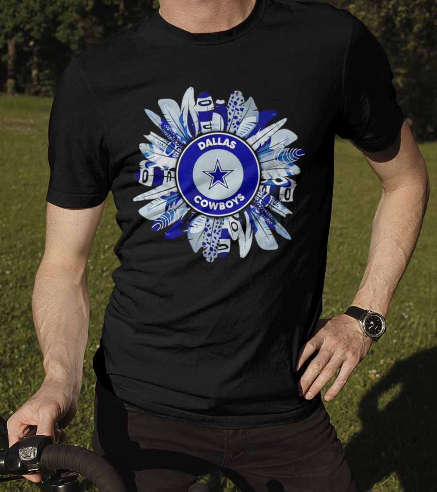Dallas Cowboys Star Logo With Blue And White Feather Circle T-Shirt