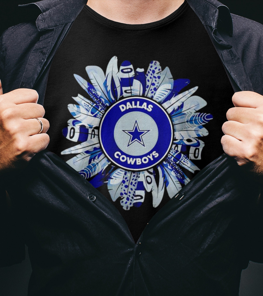 Dallas Cowboys Star Logo With Blue And White Feather Circle T-Shirt
