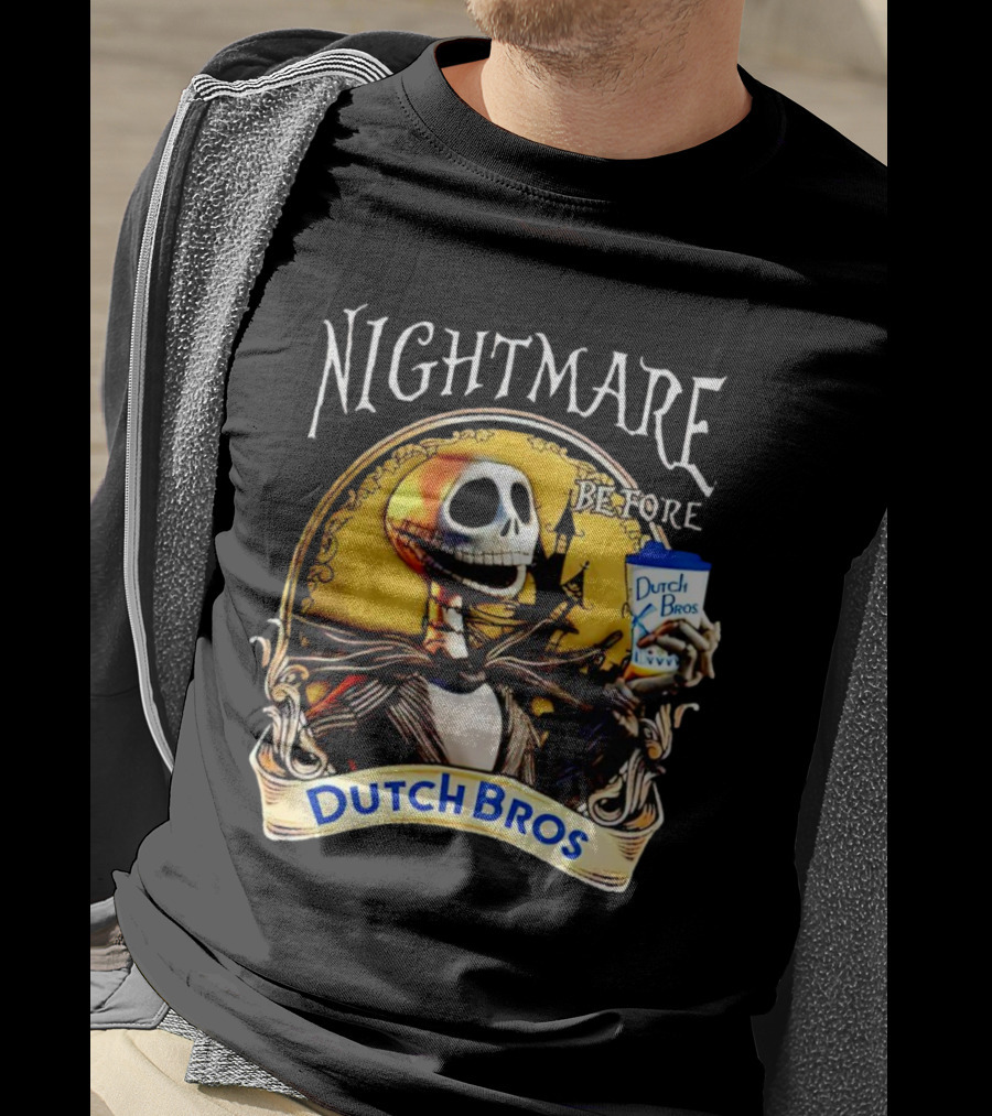 Nightmare Before Dutch Bros Coffee Skeleton Holding Cup T-Shirt