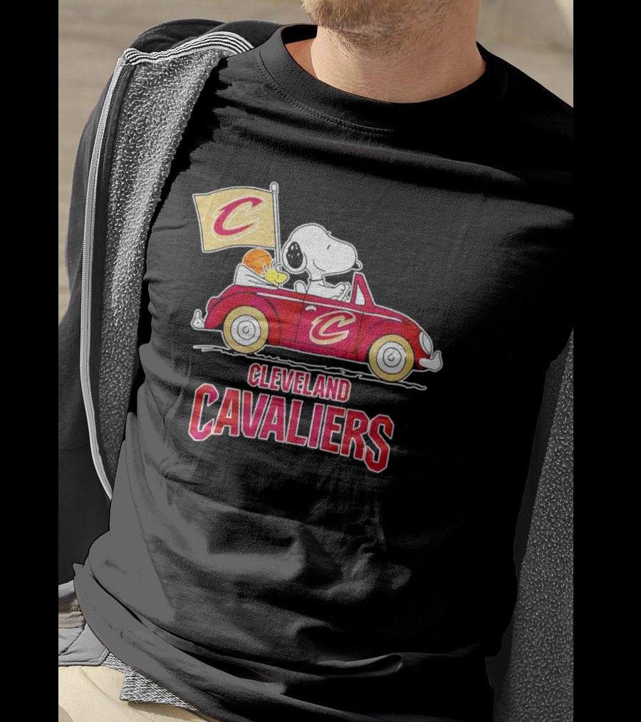 Cleveland Cavaliers Snoopy Driving Car With Basketball And Flag T-Shirt