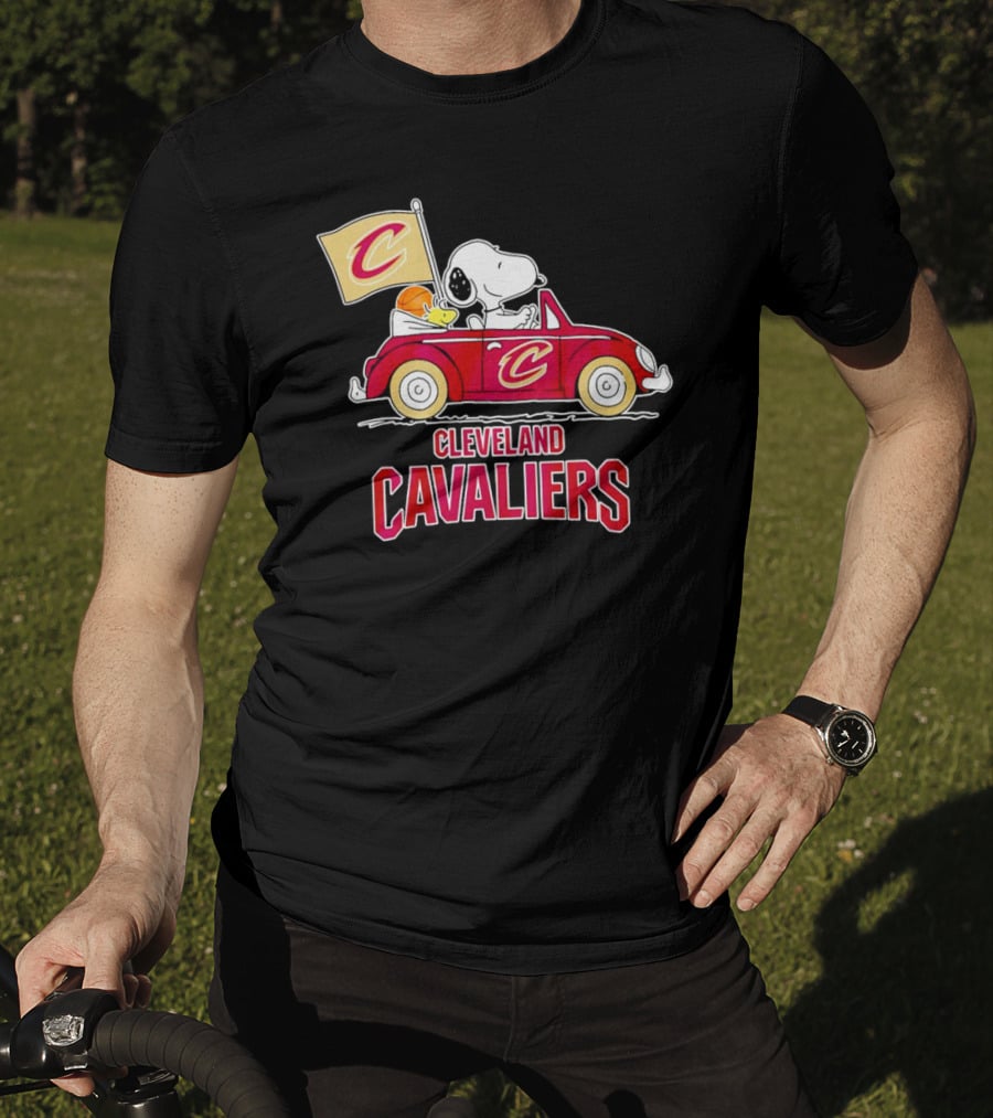 Cleveland Cavaliers Snoopy Driving Car With Basketball And Flag T-Shirt