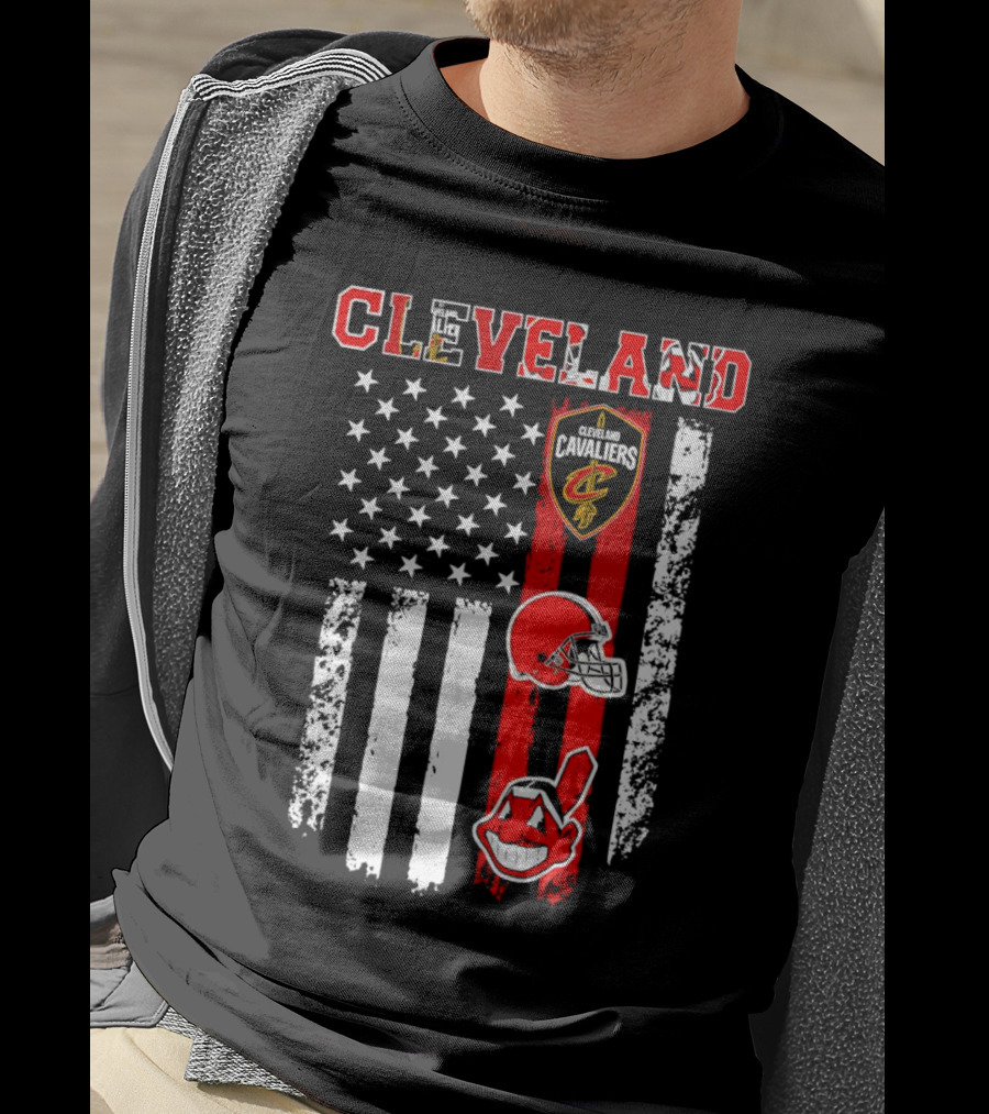 Cleveland Cavaliers Browns Guardians American Flag T-Shirt