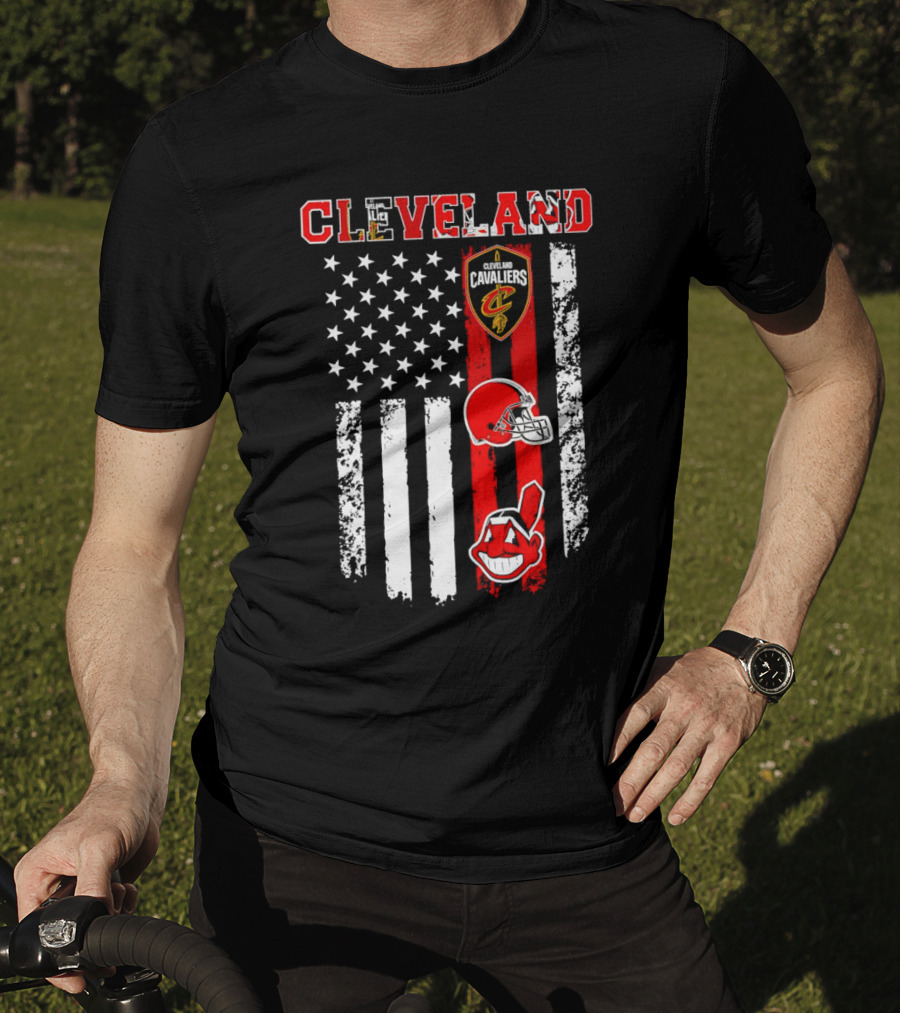 Cleveland Cavaliers Browns Guardians American Flag T-Shirt