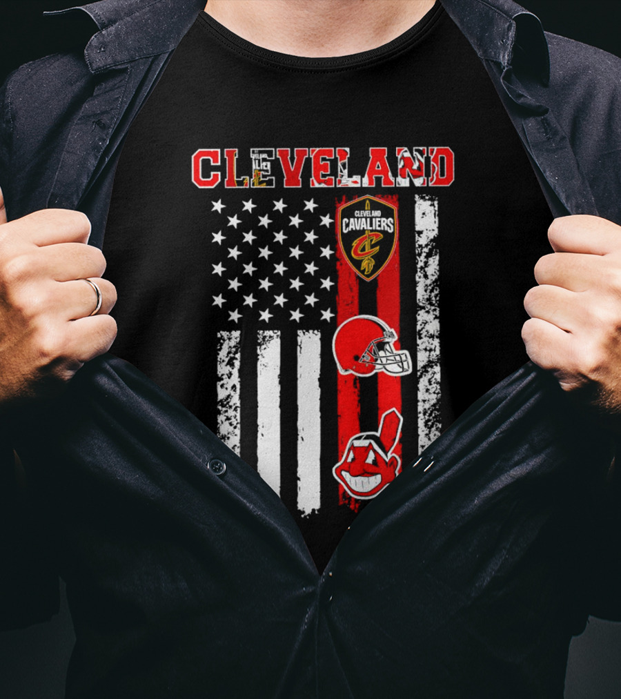 Cleveland Cavaliers Browns Guardians American Flag T-Shirt