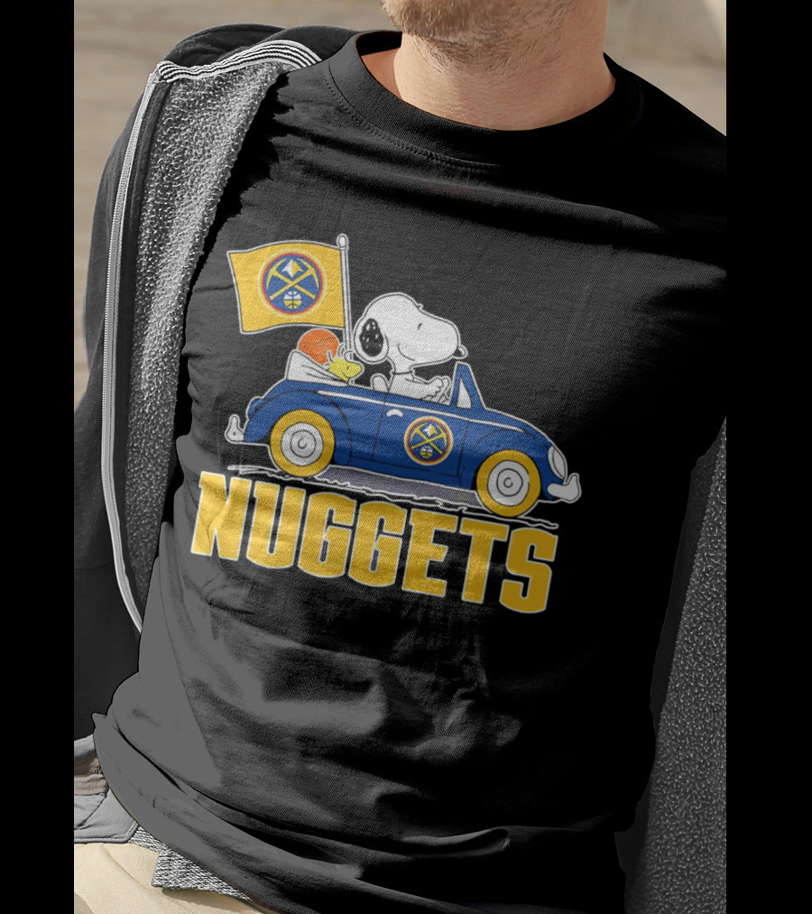 Denver Nuggets Snoopy Driving Car With Basketball Flag T-Shirt