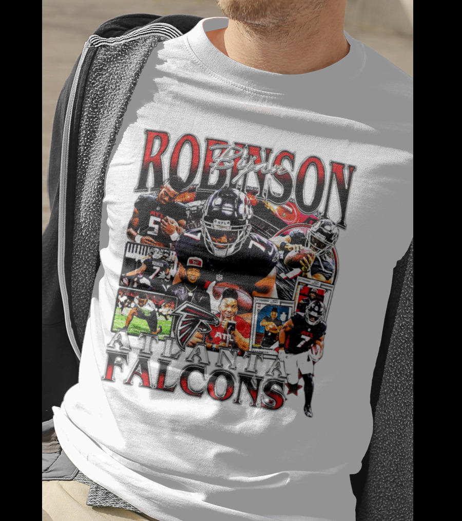 Bijan Robinson Atlanta Falcons Collage With Falcons Logo And Player Images T-Shirt