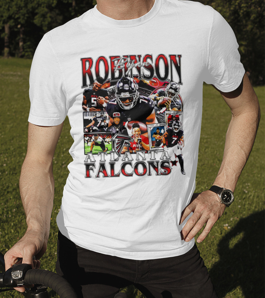 Bijan Robinson Atlanta Falcons Collage With Falcons Logo And Player Images T-Shirt