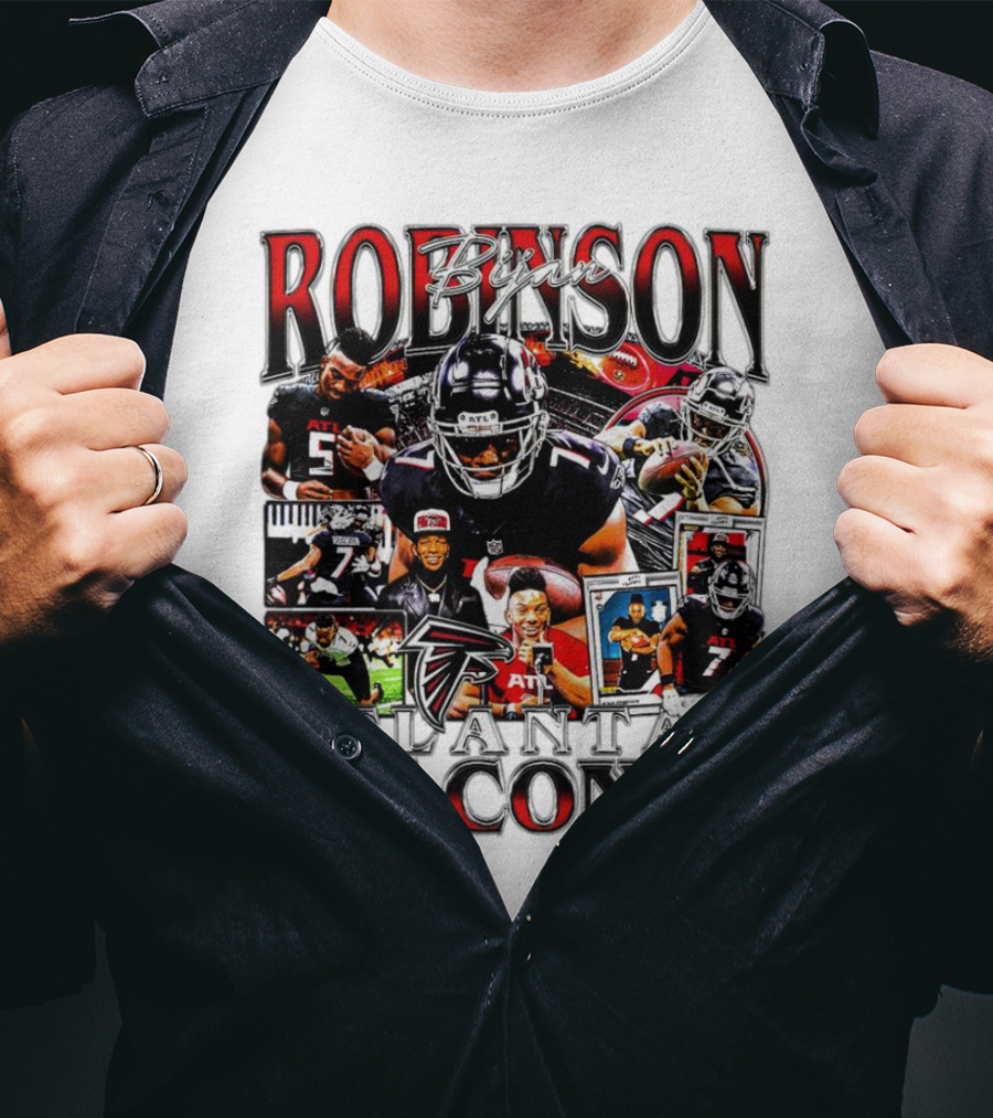 Bijan Robinson Atlanta Falcons Collage With Falcons Logo And Player Images T-Shirt