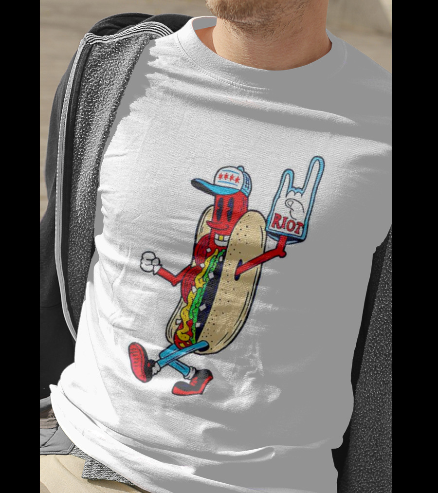 Hotdog Riot Fest Rock On Sausage Icon With Foam Hand T-Shirt