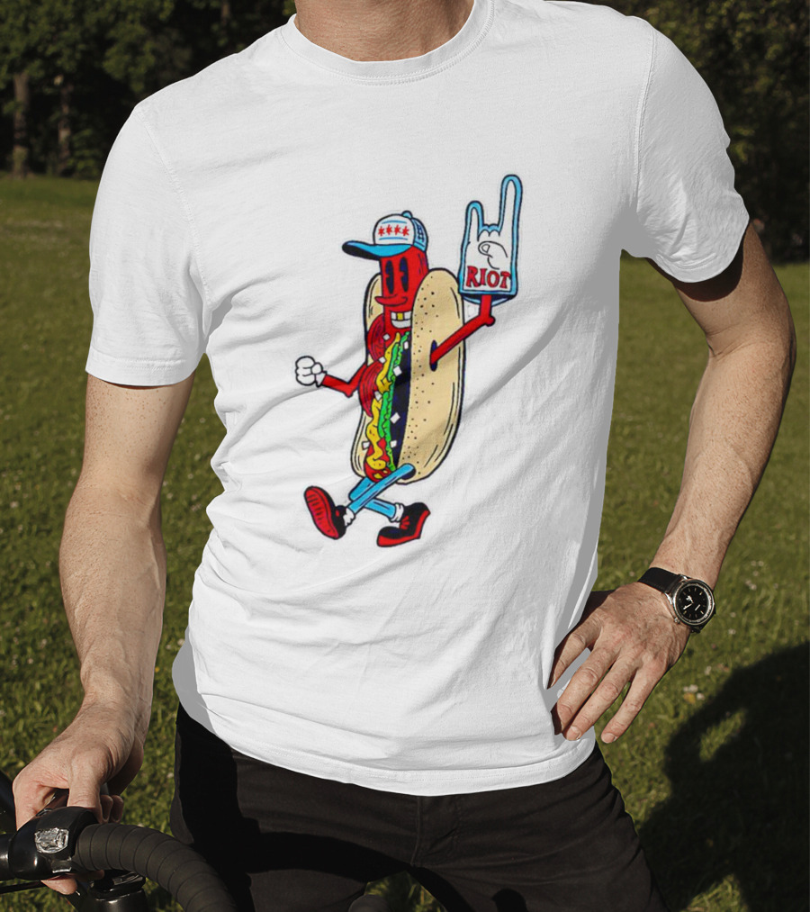 Hotdog Riot Fest Rock On Sausage Icon With Foam Hand T-Shirt