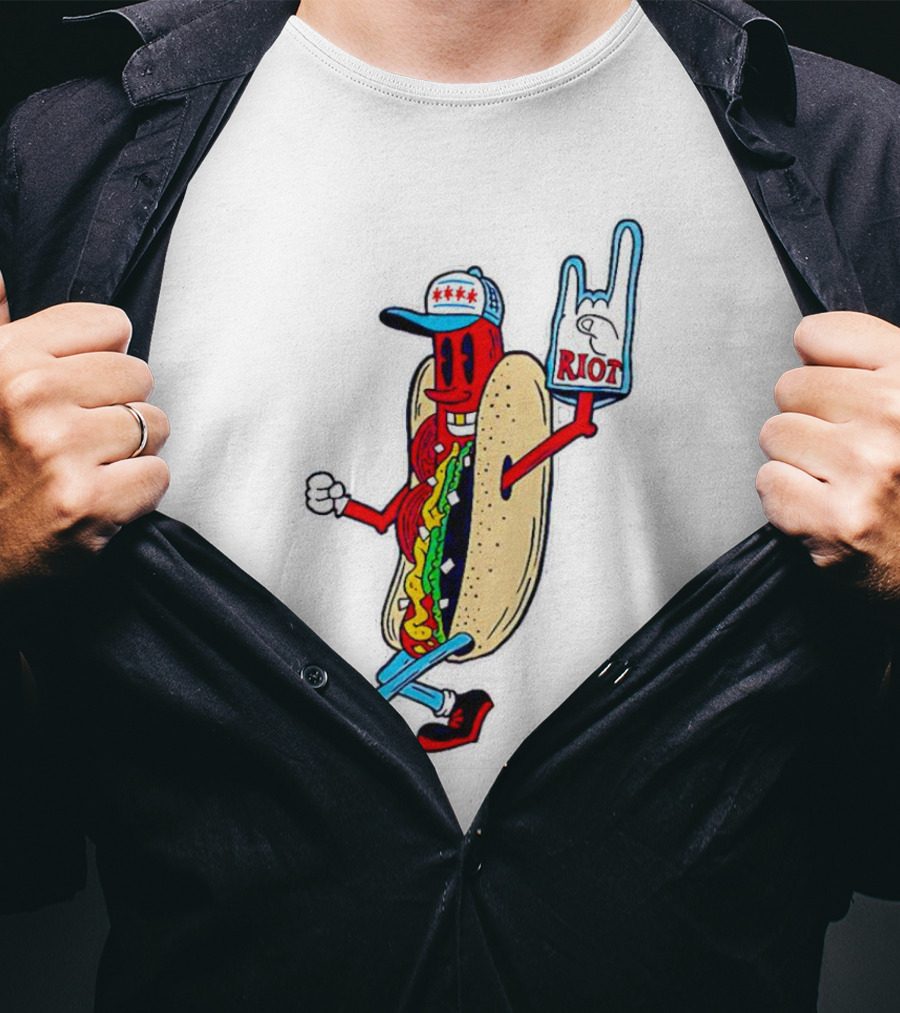 Hotdog Riot Fest Rock On Sausage Icon With Foam Hand T-Shirt
