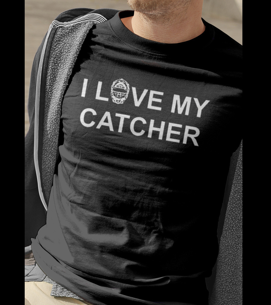 I Love My Catcher Baseball Helmet Face Mask T-Shirt