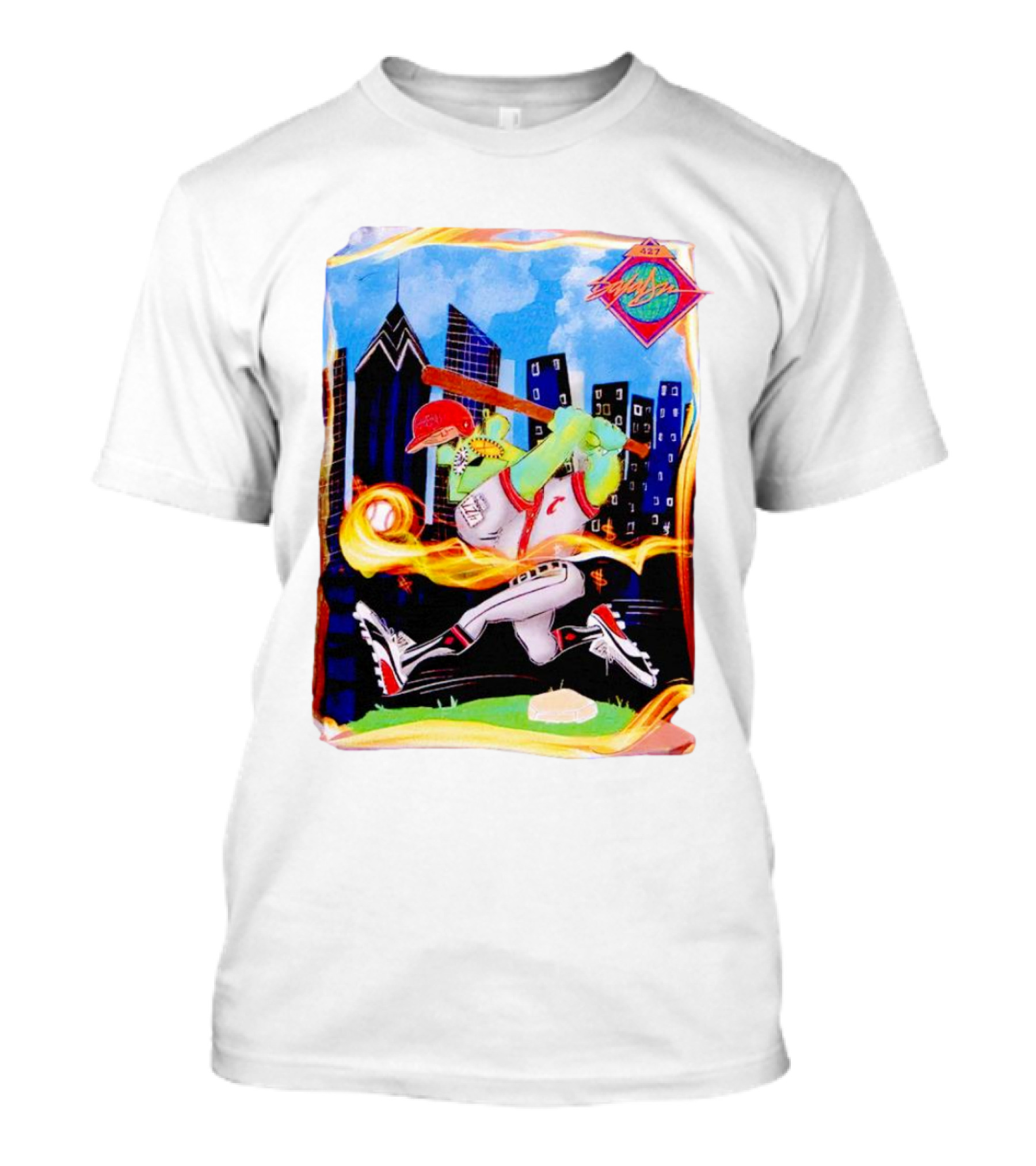 King Saladeen Baseball Caricature With Philadelphia Skyline And Color Splash T-Shirt