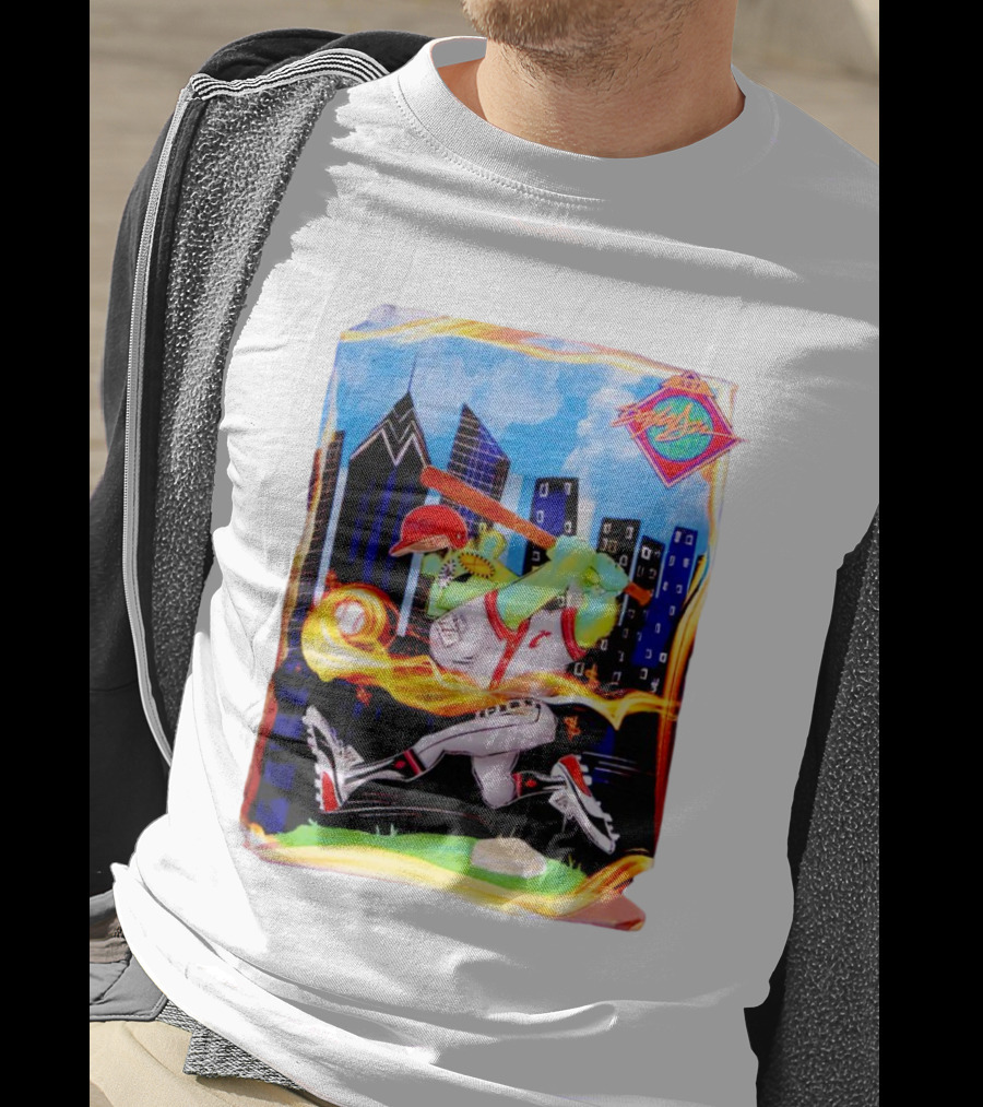 King Saladeen Baseball Caricature With Philadelphia Skyline And Color Splash T-Shirt