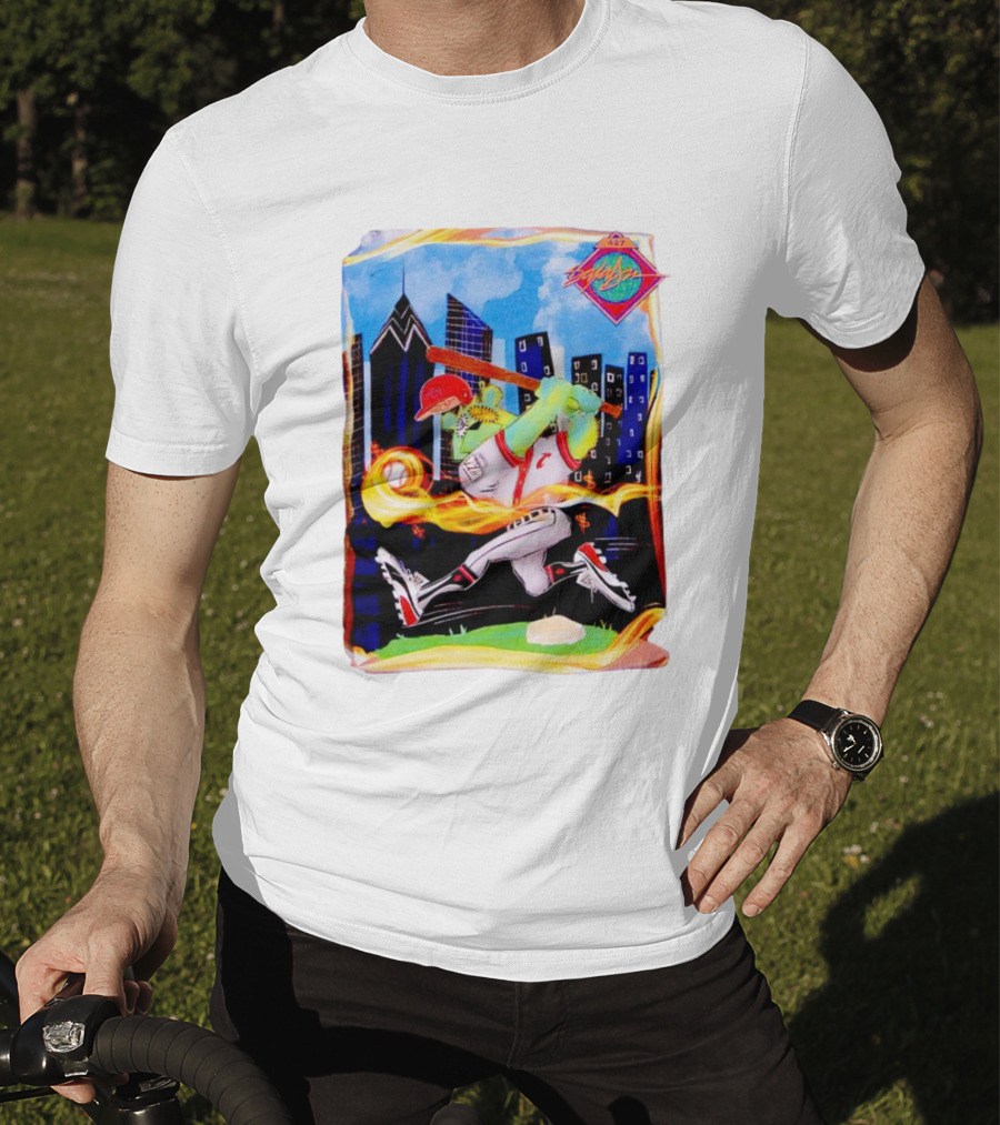 King Saladeen Baseball Caricature With Philadelphia Skyline And Color Splash T-Shirt