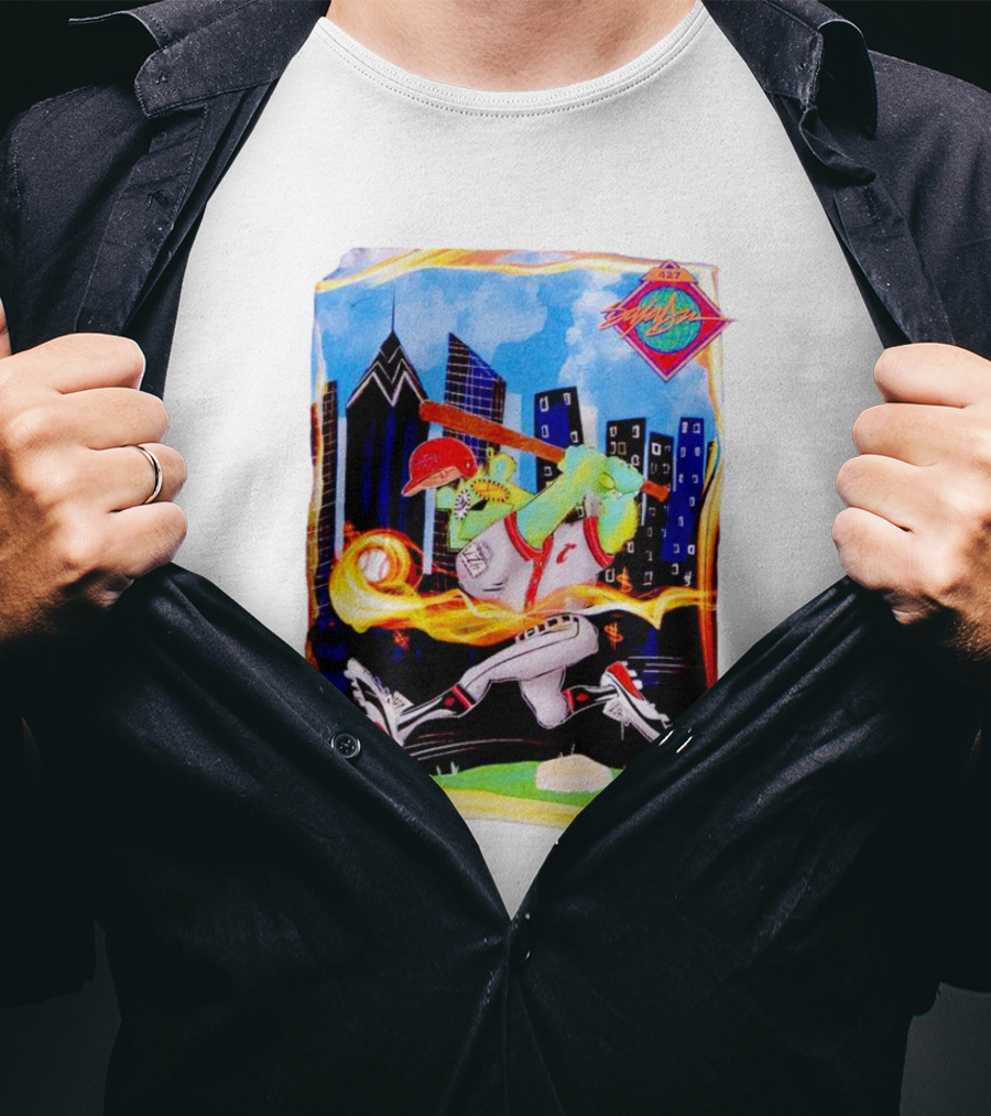 King Saladeen Baseball Caricature With Philadelphia Skyline And Color Splash T-Shirt