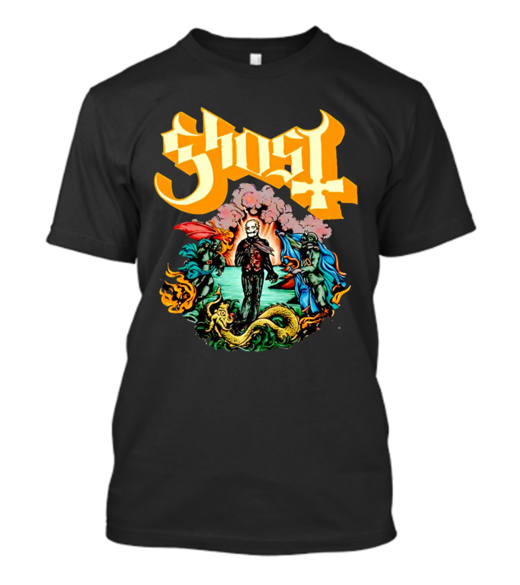 Ghost Skeleton Surrounded By Demons Artwork Halloween T-Shirt