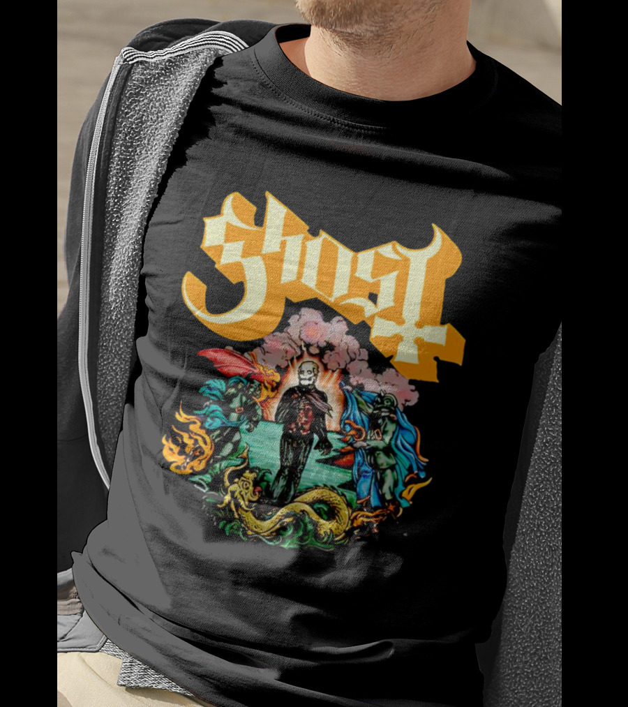 Ghost Skeleton Surrounded By Demons Artwork Halloween T-Shirt