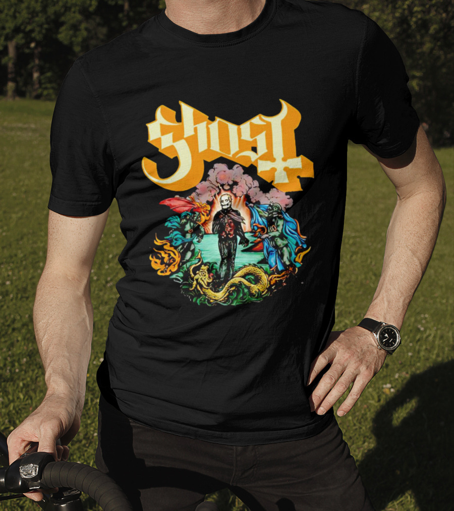 Ghost Skeleton Surrounded By Demons Artwork Halloween T-Shirt