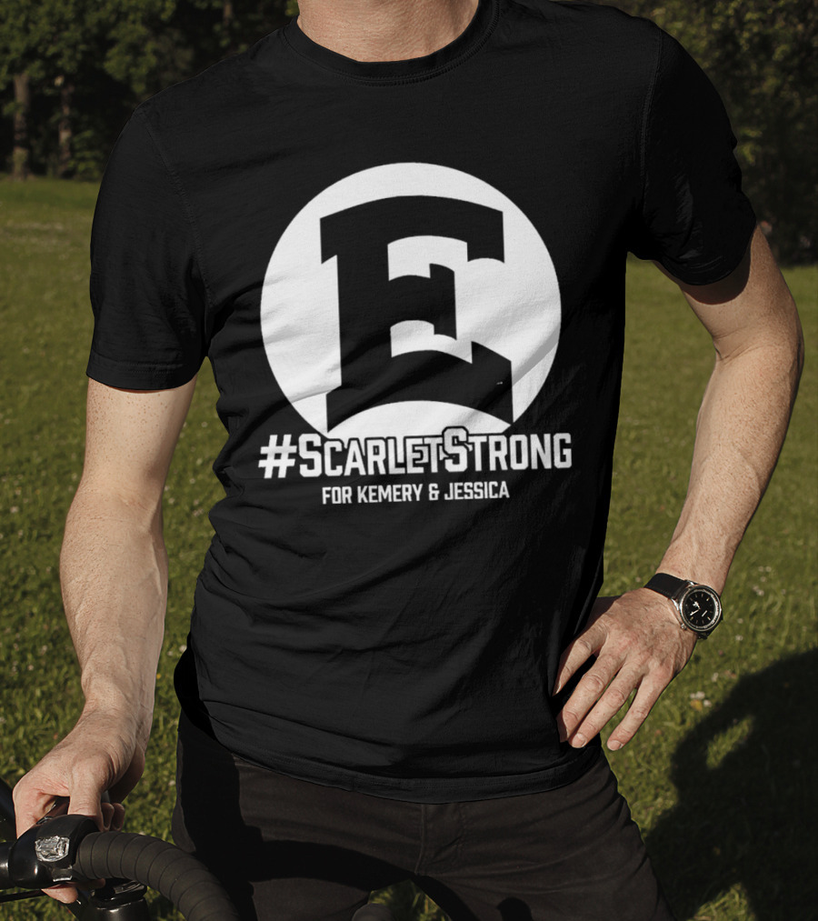 ScarletStrong For Kemery And Jessica Bold E Logo Emblem T-Shirt