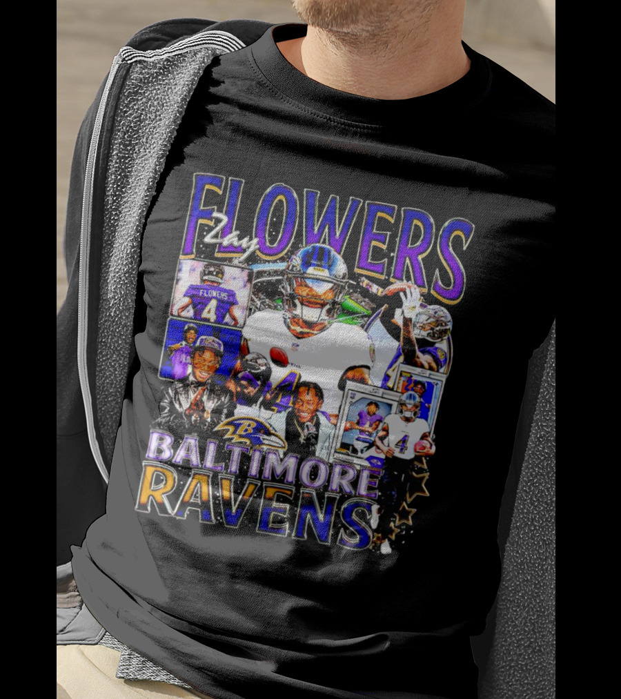 Zay Flowers Baltimore Ravens NFL Football Stars Collage T-Shirt