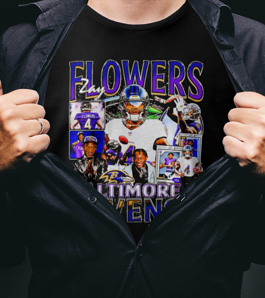 Zay Flowers Baltimore Ravens NFL Football Stars Collage T-Shirt