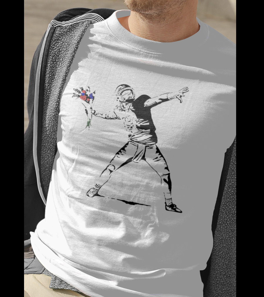 Josh Allen Banksy Style Buffalo Bills Quarterback Throwing Flowers T-Shirt